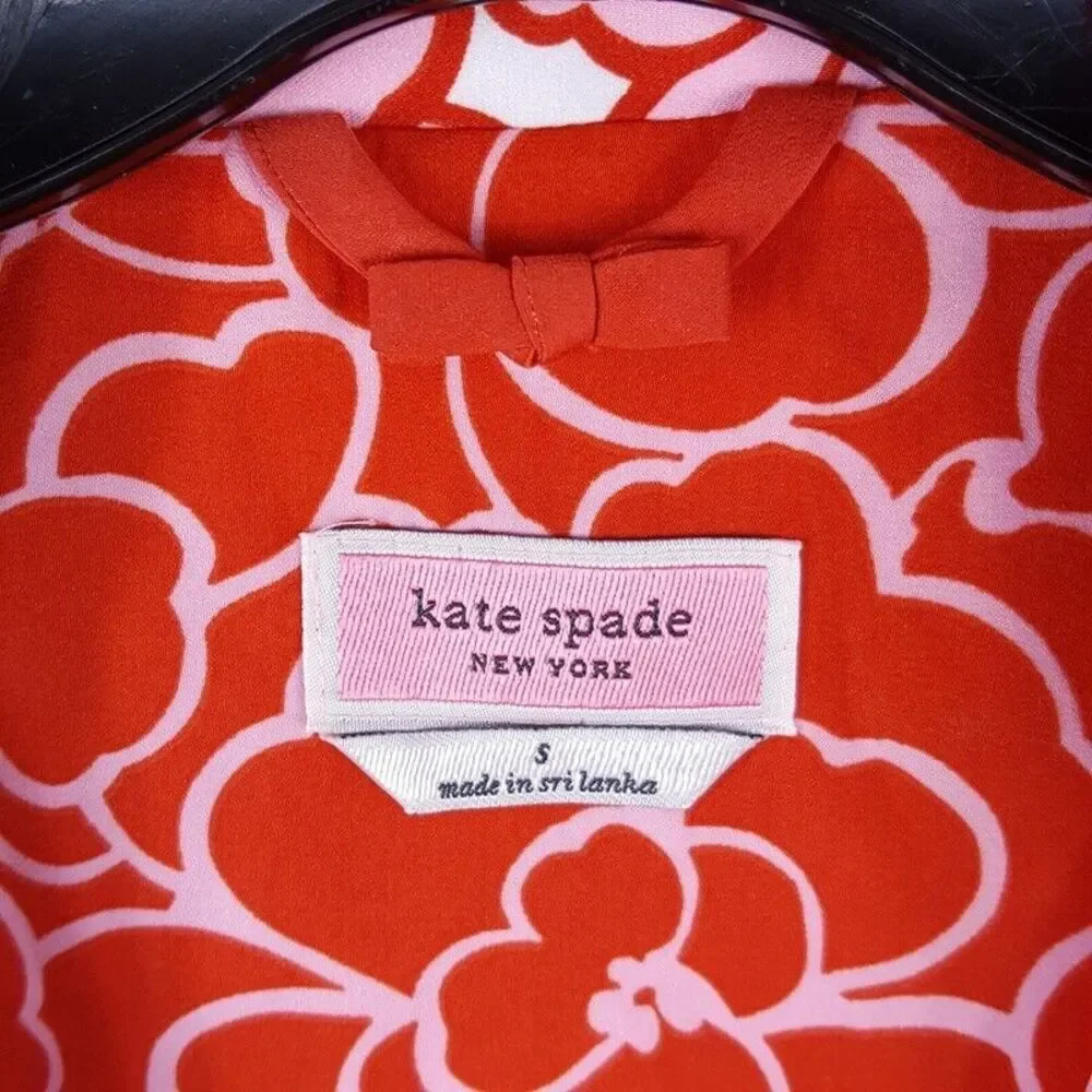 KATE SPADE Womens Sleepwear Small Pink Button Up Collared Shirt Sleep Top Heart